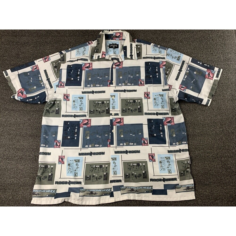 Vintage Rocawear Shirt All Over Print Short Sleeve Button Up Mens Size 2XL